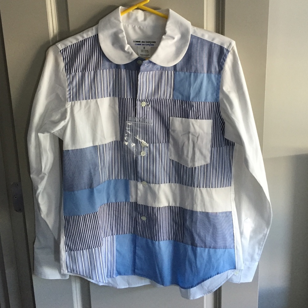 Comme Des Garcons patchwork poplin collar blouse